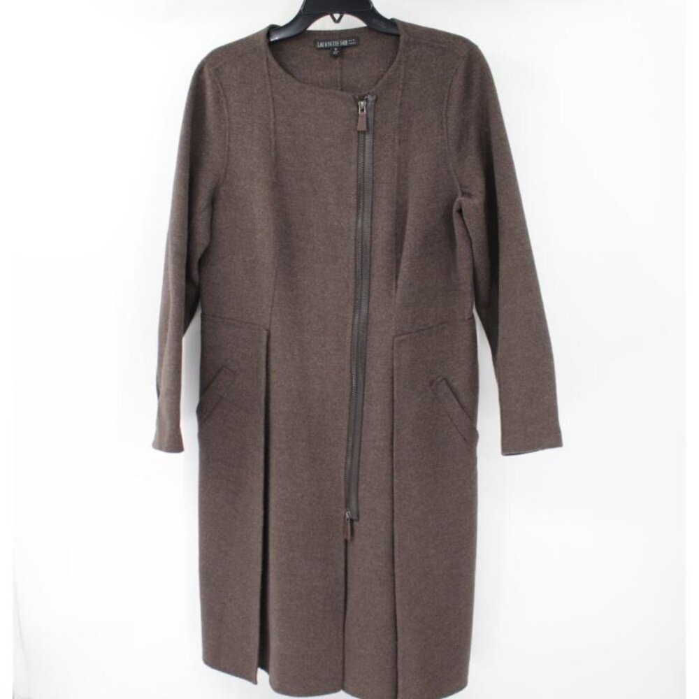 Lafayette 148 New York Coat Womens 12 Wool Angora Long Zip Up Brown classy split
